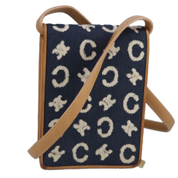 CELINE C Macadam Canvas Shoulder Bag Blue Gold - Picture 1 of 12